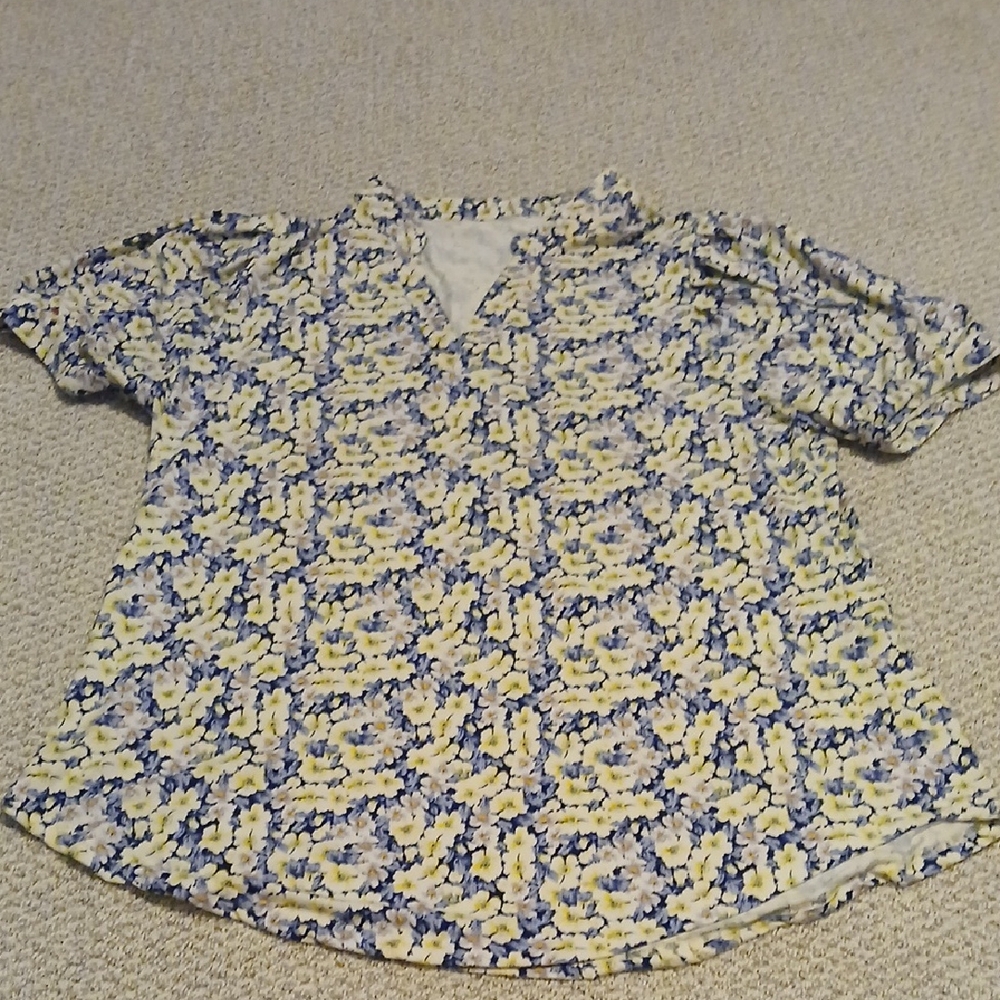 Chic Floral Button Down Shirt - Blue and Yellow XL